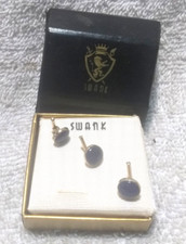 Set of 3 Swank Blue Stone Gold Frame Shirt Button Studs With Box Great Vintage