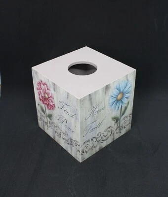 Handmade, decoupage, flower themed tissue box cover - Image 1 of 4