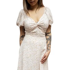 CALISTA | Cream Floral Sweetheart Short Sleeve Sundress Size S