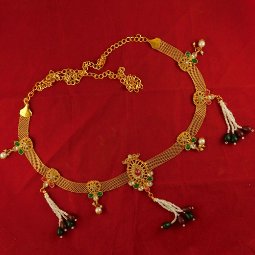 Multi Stone Gold Plated Waist Belt 