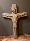 Vintage Heavy Handmade Hammered Bronze Art Modernistic Cross Crucifix Corpus Wal