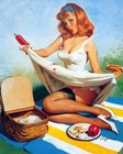 VINTAGE PINUP GIRL Gil ELVGREN CANVAS ART PRINT Picnic party 8" X 12"
