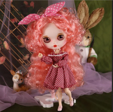 12"Blythe factory  Doll Pink Curly Long Hair Joints Body Matte Face