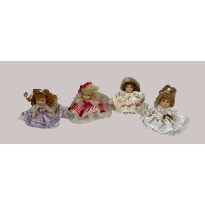 4 Miniature Porcelain Dolls Doll House Lacey Dresses Babies Girls Tiny People 3''