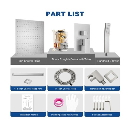 Bathroom Shower Faucet Set Luxury Rainfall Shower Head Combo System Mixer Valve - Picture 62 of 332