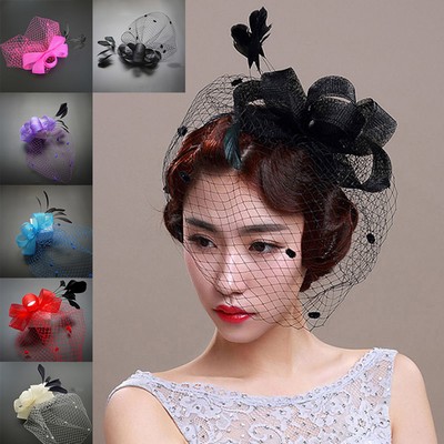 Eg Women Bow Feather Net Veil Wedding Fascinator Hat Clip Hair
