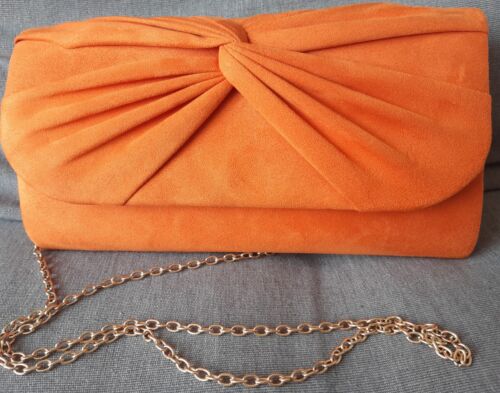 Orange clutch /shoulder bag, mock suede,  26cm width, 14cm height, 4cm depth - Picture 1 of 3