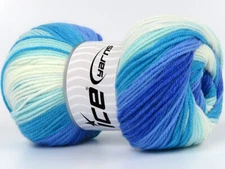 4-Skein Lot Baby Batik Yarn Fine Acrylic 4x100g/360m Blue Shades White