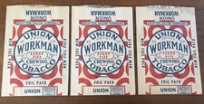 3 Vintage Union Workman Chewing Tobacco Unused Foil Packs