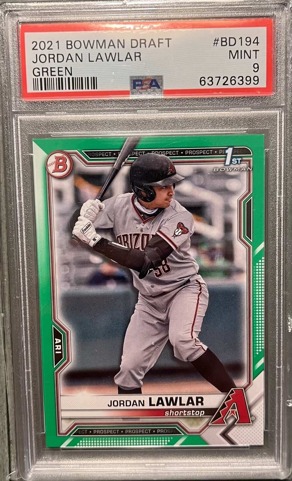 2021 Bowman Draft Jordan Lawlar Green /99 PSA 9 DIAMONDBACKS