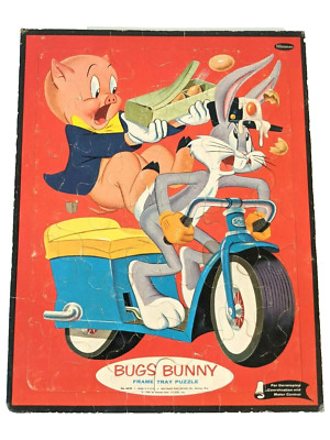 Vintage Puzzle Whitman 1960 Bugs Bunny Porky Pig Interlocking Frame Tray #4428