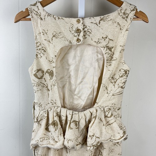 Anthropologie Moulinette Soeurs Dress Cream Metallic Gold Open Back Size 4 - Picture 6 of 8