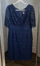 Alex Evenings Navy Short Sleeve Half Zip Dress Size 12 Pit to pit 19" Length 38"