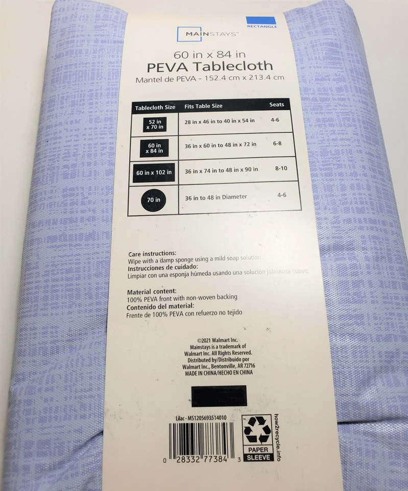 Mainstays Peva Vinyl Tablecloth Light Blue Rectangle / 60 X 84 in - Image 2 of 4