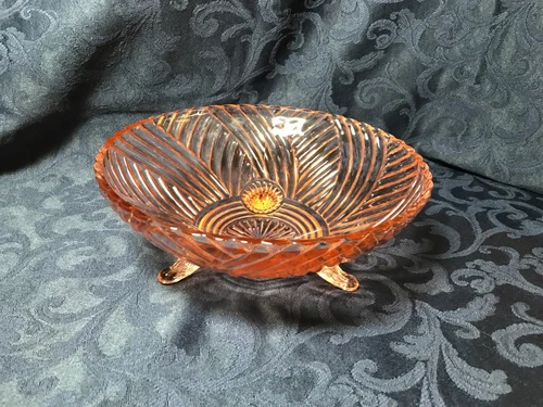 Pink Depression Glass, Footed Anchor Hocking Bowl, Geometric & Arches