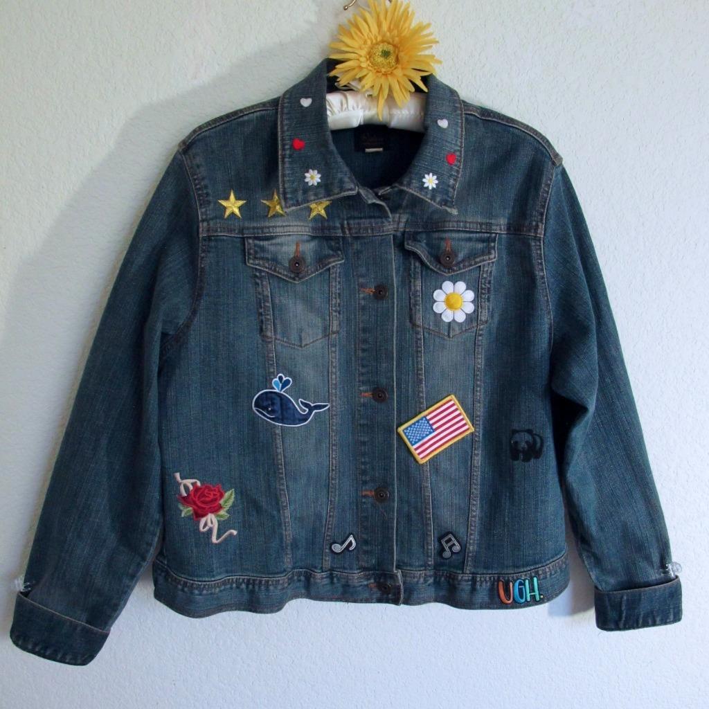 Vintage Riders Denim Jeans Jacket Women's XL Embroidered Patches Hippie  Custom