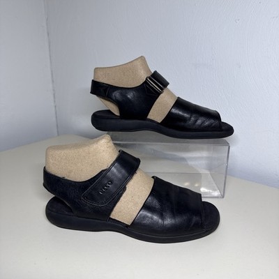 Ecco Soft Sandal Womens 7,5  Black Strap Open Toe Slip On Casual Comfort Leather