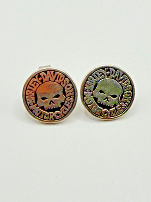 HARLEY DAVIDSON SKULL EARRINGS 925 STERLING SILVER STUD VINTAGE