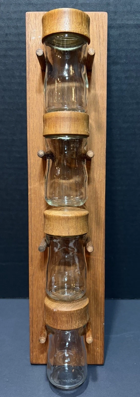 Vintage 1960’s Lüthje Denmark Teak 4 Jar Vertical Spice Rack MCM Original