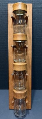 Vintage 1960 s Lüthje Denmark Teak 4 Jar Vertical  Spice Rack MCM Original