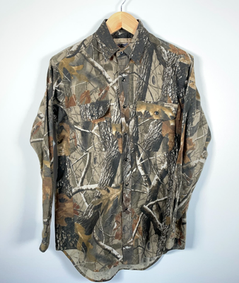 #ad Wrangler Pro Gear Camo Flannel Shirt Men#x27;s Medium Real Tree Hardwood Camouflage $35.00