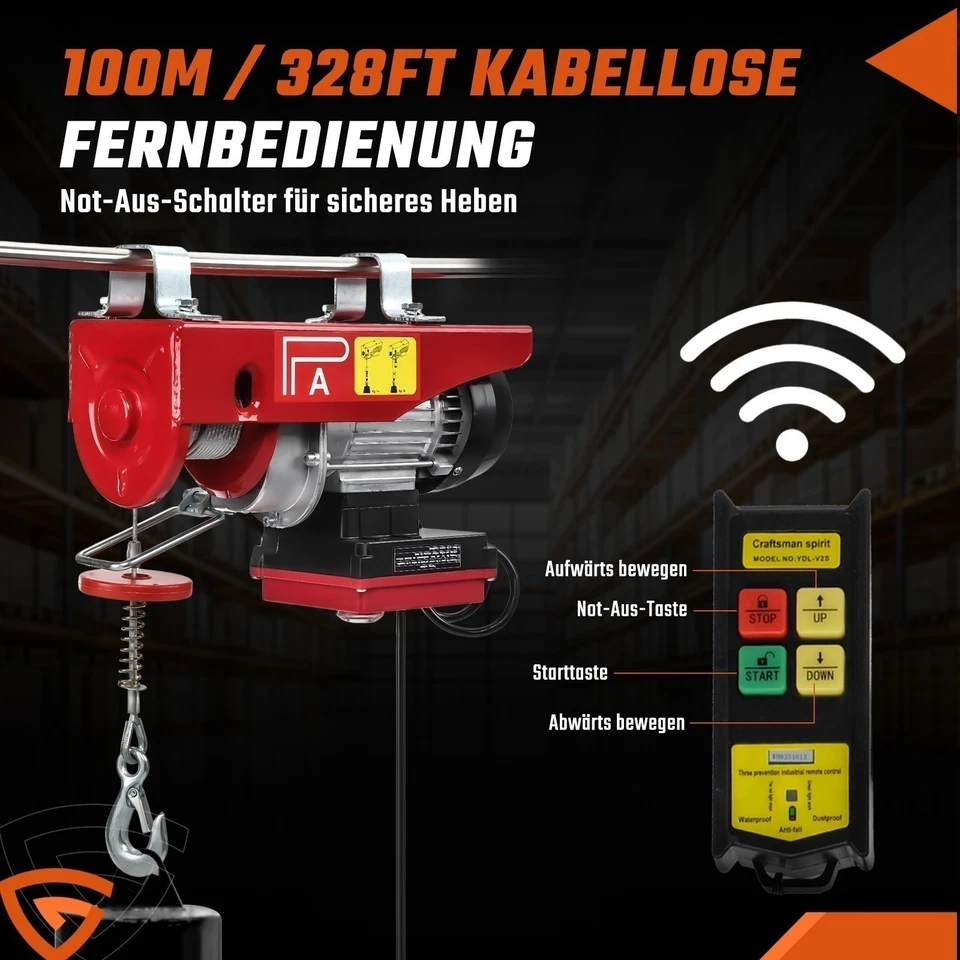 Elektrische Seilhebezug Seilwinde Hebezug mit Fernbedienung 200 kg-800 kg & Funk - Bild 3 von 4