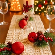 Jingles & Joy White Christmas cable knit Festive Holiday Table Runner 14”X 72”