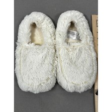 Warmies Microwavable Slippers Cream Faux Fur Plush Heated Booties Non-Slip Sole