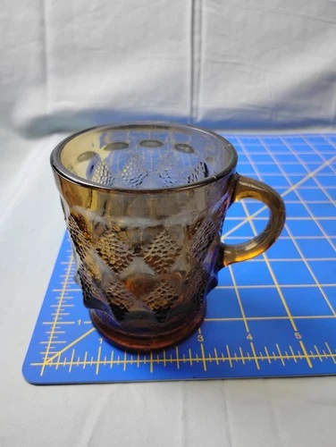 Vintage Anchor Hocking Fire King Amber Brown Diamond Kimberly Coffee Cup Mug