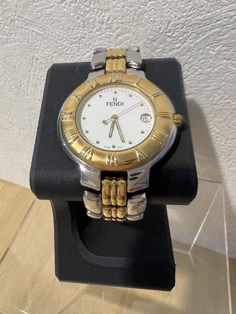 Orologio Fendi 900G Uomo Quarzo Oro Argento Tondo Data Acciaio Inox