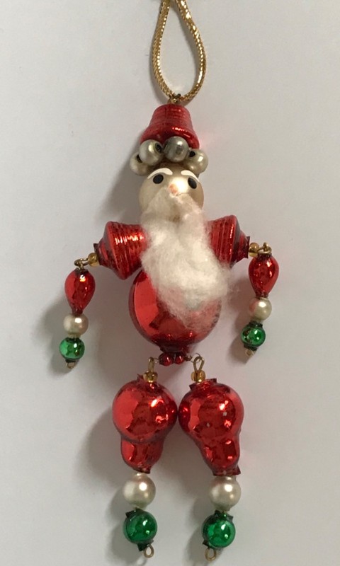VINTAGE 1960's MERCURY GLASS DANGLING WIGGLE SANTA CLAUS ORNAMENT