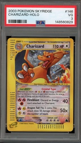 Pokemon Charizard Skyridge Crystal Holo Secret Rare #146 PSA 3