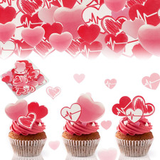 80 Pcs Edible Valentine'S Day Heart Cupcake Toppers, Red Edible Heart Cake Decor