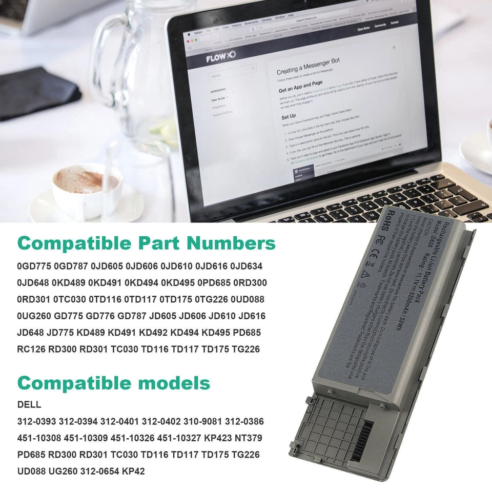 Batería de 6/9 celdas para Dell Latitude D620 D630 D631 D640 Precision M2300 PC764 EE. UU. Foto 2 de 4
