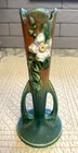 Vintage 1940's MCM Roseville Pottery #995-7 White Rose Double Handled Bud Vase