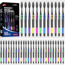 50 PCS Premium Individually Wrapped Bulk Toothbrush Pack, Disposable Toothbrushe