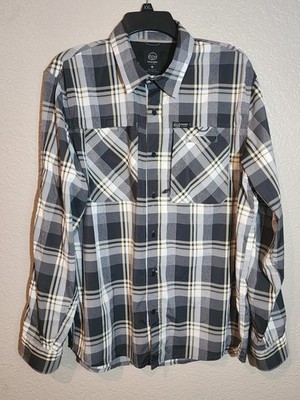 Wrangler Outdoor Men's Dress Shirt Size L Large Long Sleeve Plaid Black White