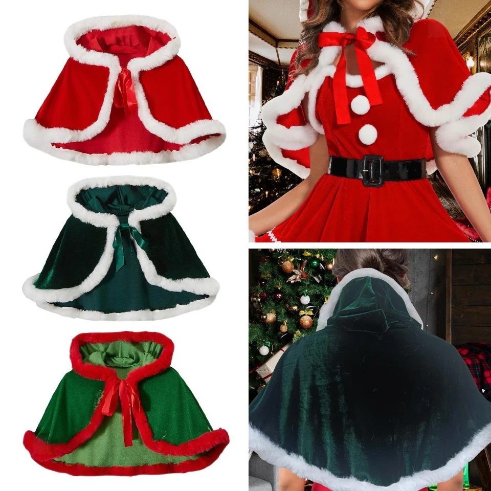 Mantello con cappuccio natalizio, scialle corto, festa, festa di Babbo - Immagine 2 di 2