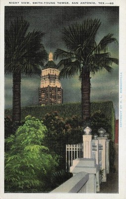 Night View Smith-Young Tower, San Antonio, Texas Vintage Postcard