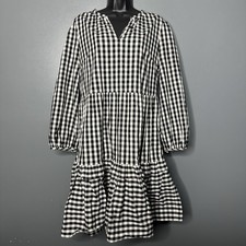 J Crew Long Sleeve Gingham Maxi Dress Tiered Ruffle Cottage Peasant