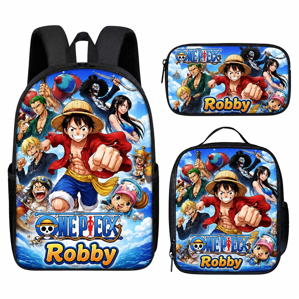 Custom Name Anime Set, Lunch Bag, Pencil Case, Backpack Gift Kids One-Peace