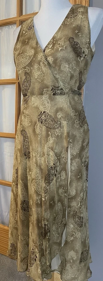 Vtg 80s Ralph Lauren Silk Wrap Dress Sz 8 Paisley Beige Midi Boho Whimsy Korea - Image 2 of 4