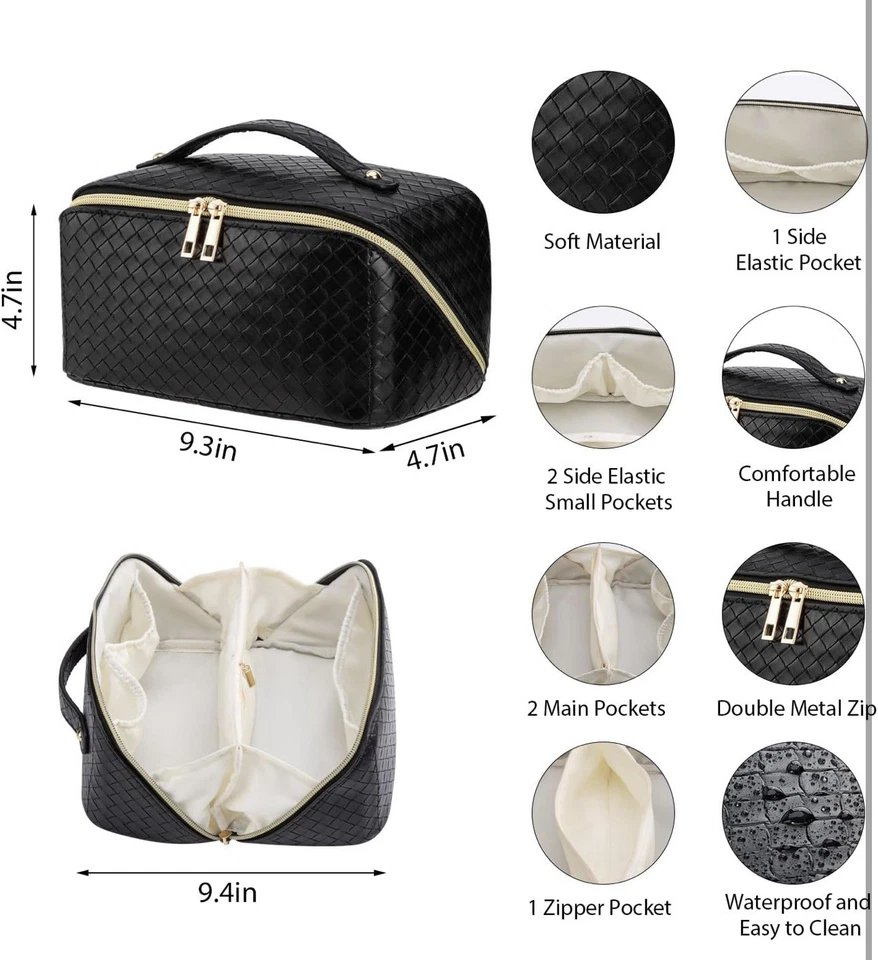 Bolsa de Maquillaje de Viaje, Organizador de Artículos de Aseo, Cuero PU de Gran Capacidad Foto 2 de 4