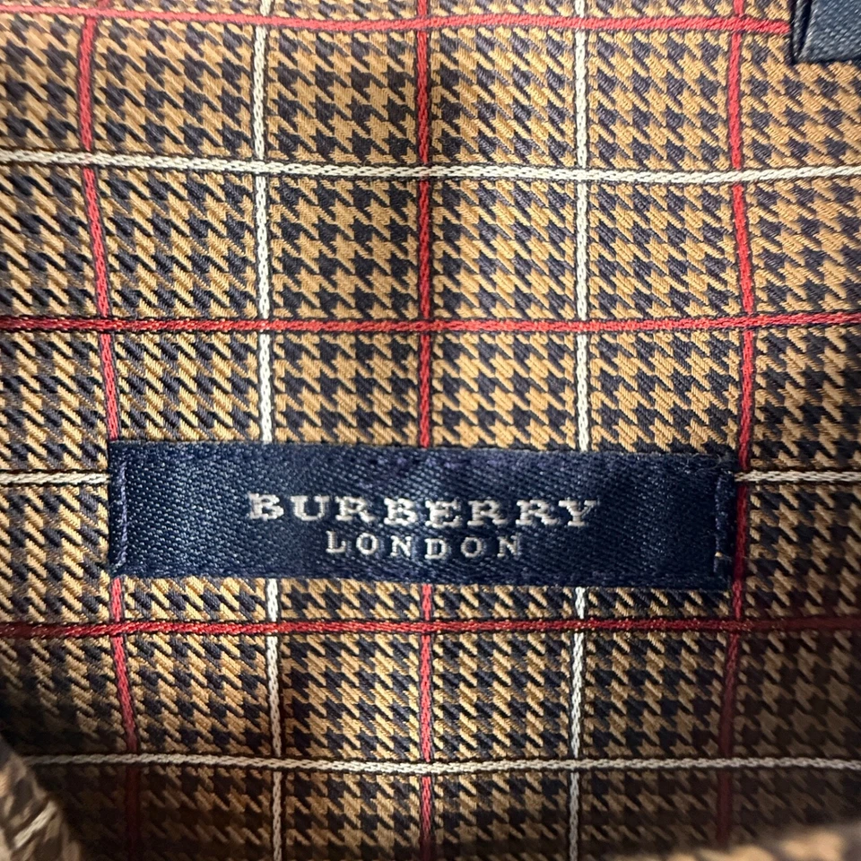 Camisa Burberry London Hombre L Grande Roja Marrón Pata de Gallo Algodón Hecha en EE. UU. Foto 3 de 4