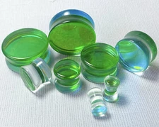 PAIR Green Iridescent Glass Double Flare Plugs Gauges Tunnels Body Jewelry