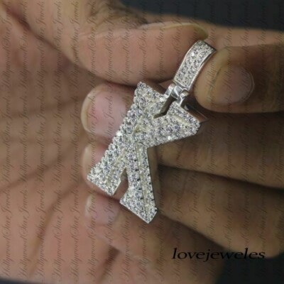1.50CT Lab-Created Round Cut Diamond Initial K Letter Pendant 14K White Gold FN