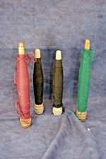 Lot of 4 Vintage, Wooden Textile Quill Bobbins, Spools with Thread