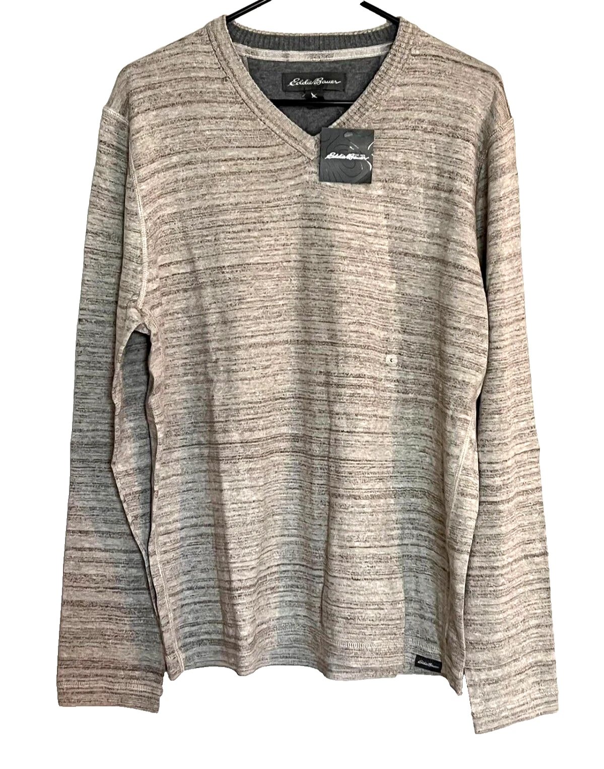New! Eddie Bauer Men's L Sweater Cotton & Merino Wool Long Sleeve Heather Beige