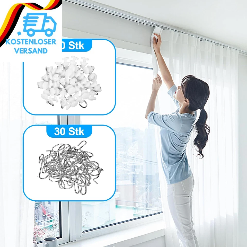 30 Set Vorhangschiene Haken Für Gardinen Schienensystem Haken Für Gardinenschien - Bild 4 von 4