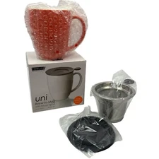 New FORLIFE Uni Tea Brew Ceramic Mug Stainless Infuser  Lid Glossy Orange NIB